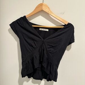 Free People Peplum Cropped V Neck Top Black XS